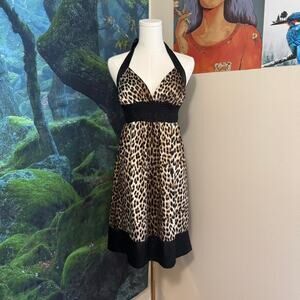 y2k leopard print halter dress twenty one medium retro party dress